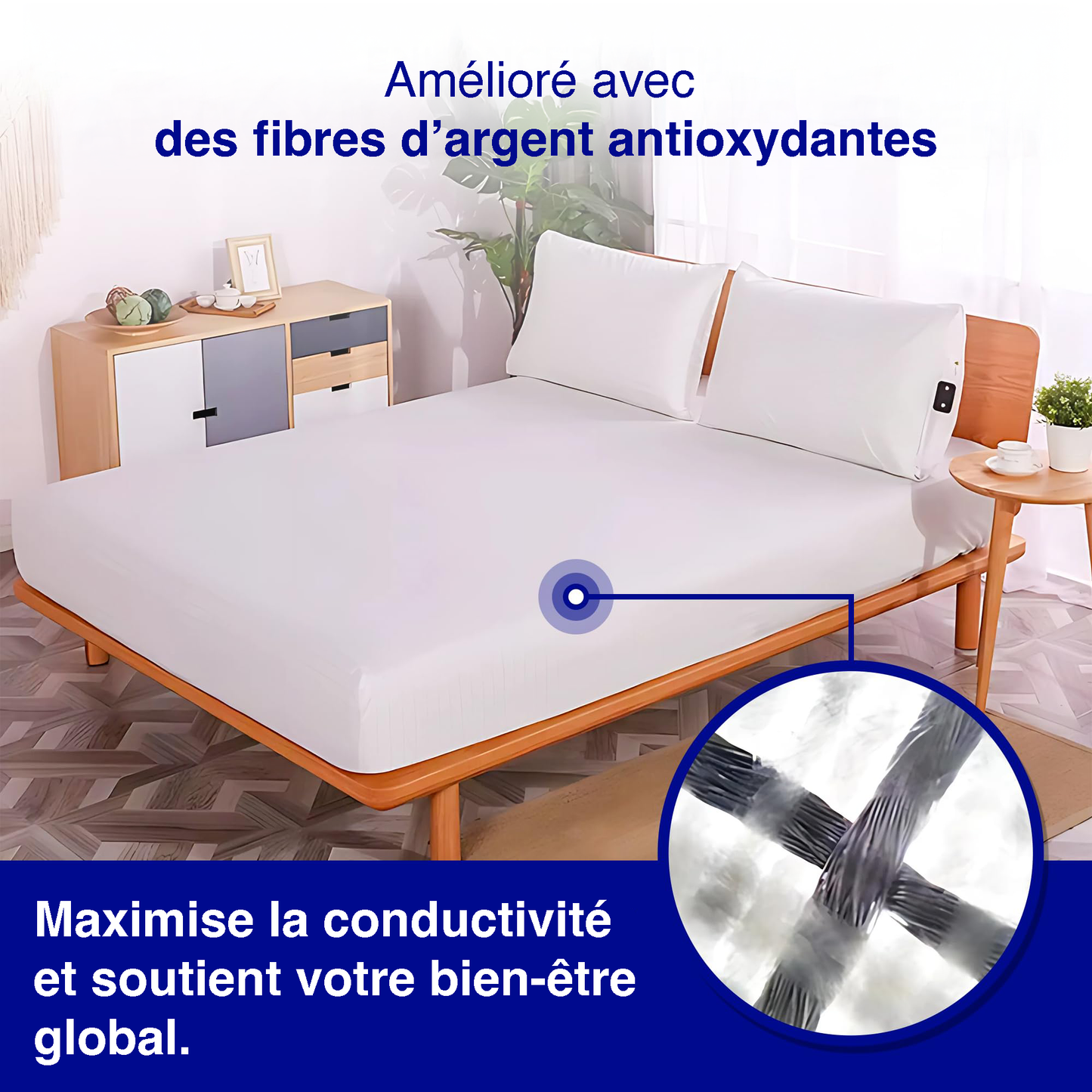 Drap de Grounding en coton bio et fibre d’Argent – Tailles King & Queen